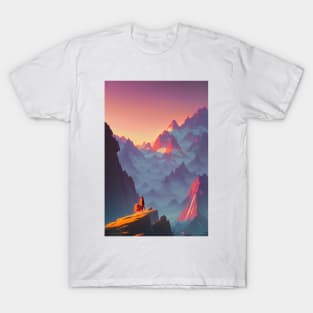 Anime Men - Mountain Range at Sunset Landscape T-Shirt